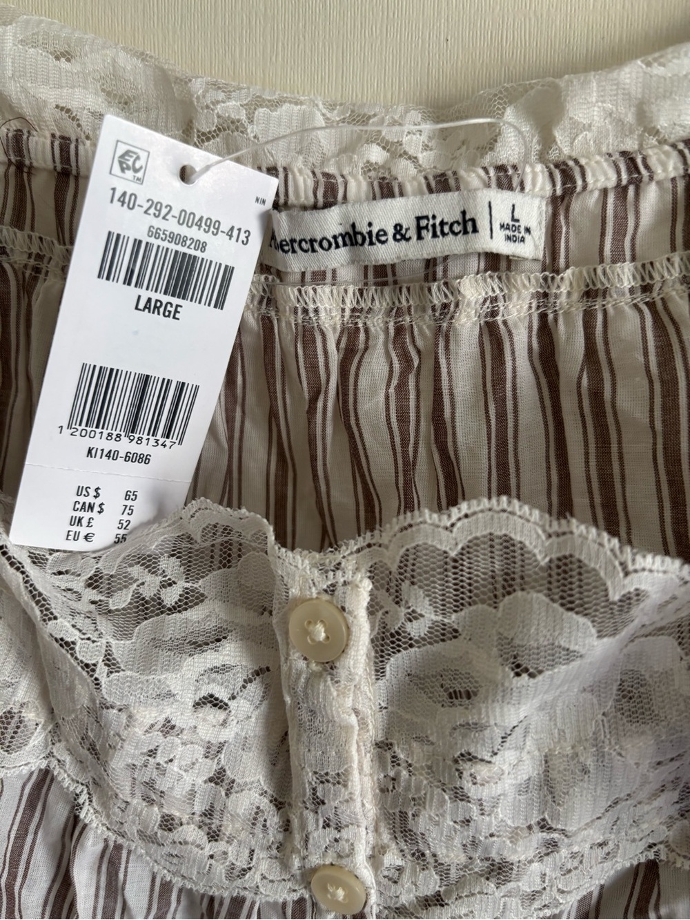 NWT Abercrombie Lace-Trim Cinched Button-Through Cami - L - Picture 5 of 5